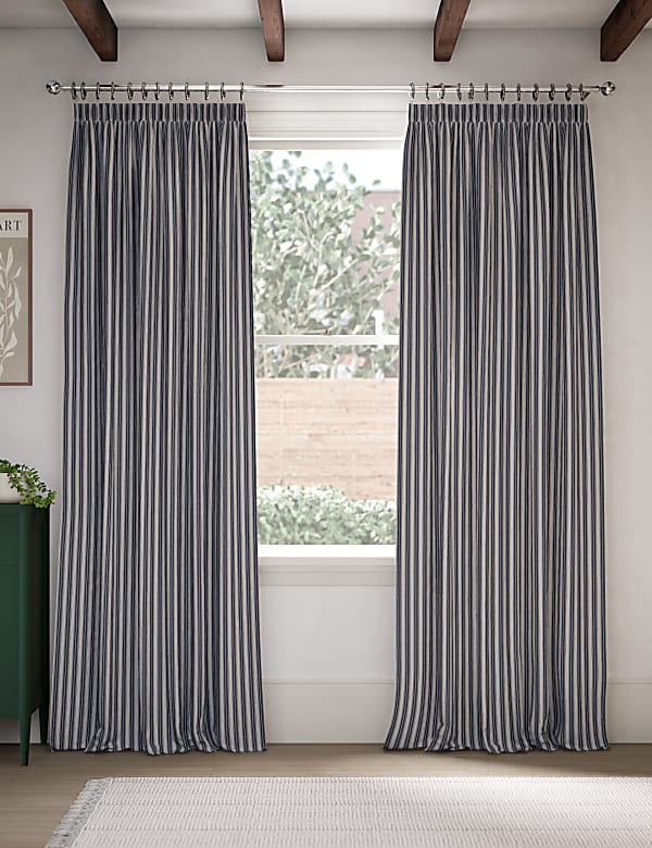 Cotton Rich Striped Pencil Pleat Curtains - NO