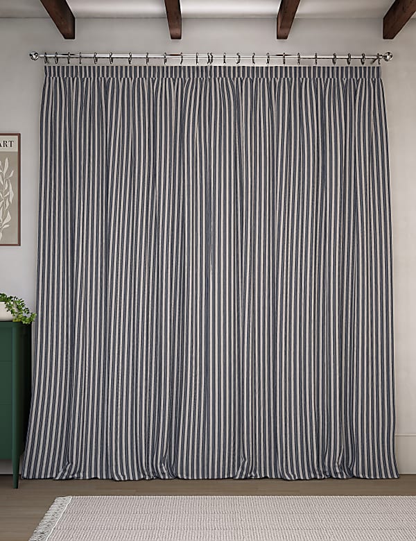 Cotton Rich Striped Pencil Pleat Curtains - NO