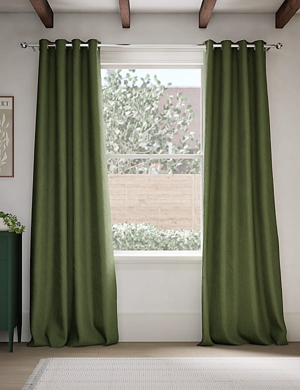 Velvet Ribbed Eyelet Blackout Curtains - CY