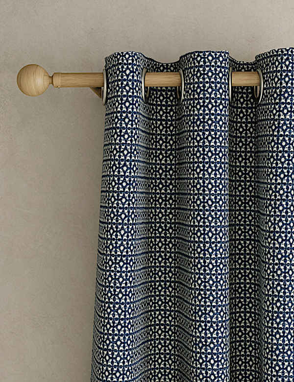 Cortinas de diseño geométrico de chenilla con ojales - US