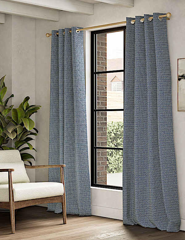 Cortinas de diseño geométrico de chenilla con ojales - US