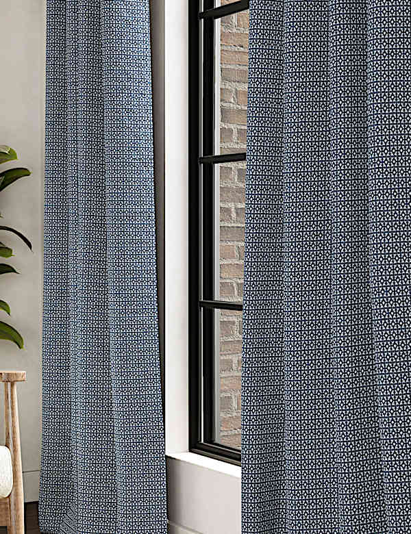 Cortinas de diseño geométrico de chenilla con ojales - US