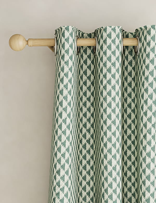 Cotton Blend Geometric Eyelet Curtains - US