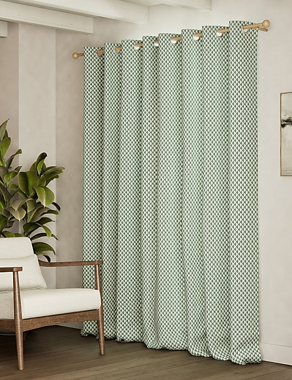 Cortinas con algod&oacute;n geom&eacute;tricas con ojales - US