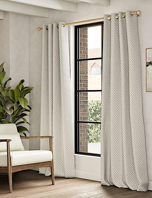 וילונות עם לולאות בדוגמה גיאומטרית מתערובת כותנה - IL