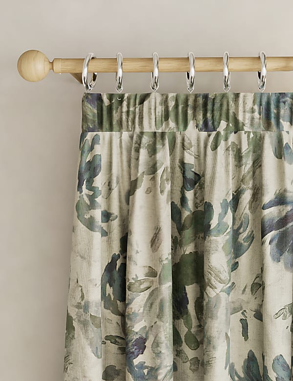 Cotton Blend Floral Pencil Pleat Curtains - MV