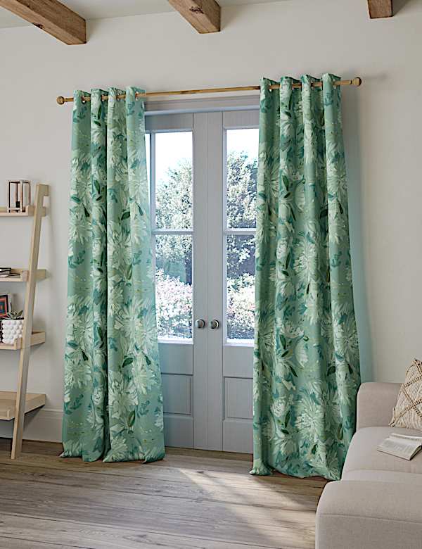 Pure Cotton Watercolour Eyelet Curtains - GR