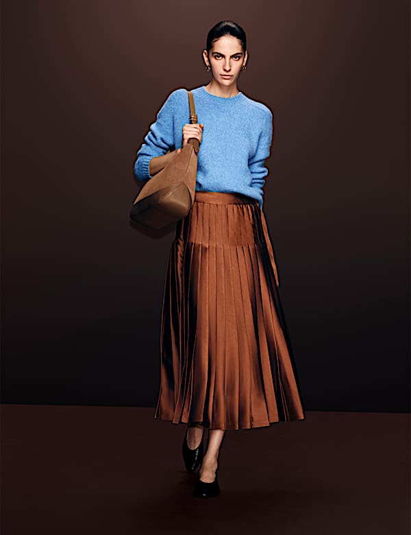 Satin Pleated Midaxi Wrap Skirt - NZ