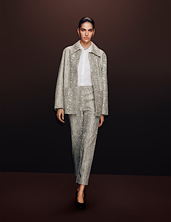 Leather Snakeskin Print Straight Leg Trousers - KR