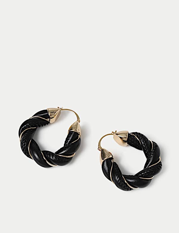 Faux Leather and Chain Hoop Earrings - GR