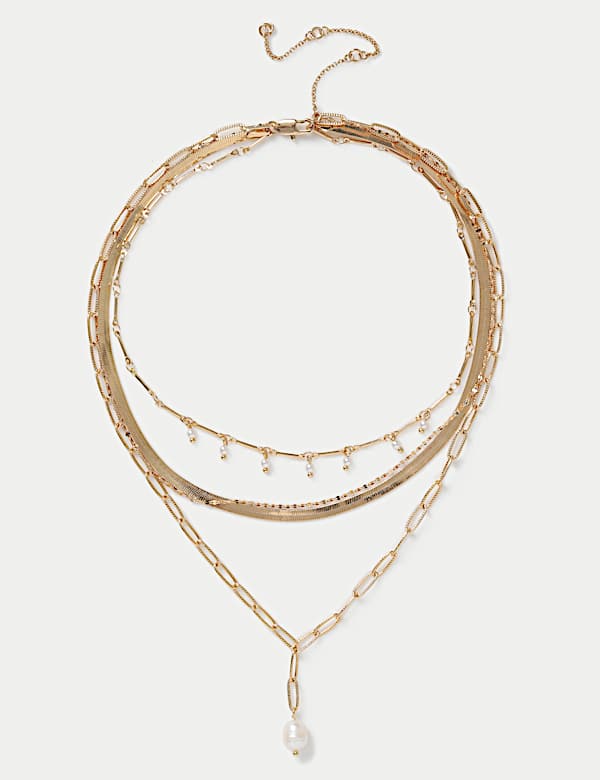 Gold Tone Multi Row Pearl Necklace - GR