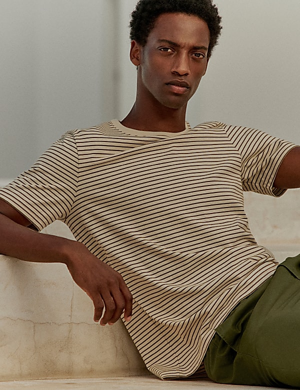 Pure Cotton Striped Crew Neck T-Shirt