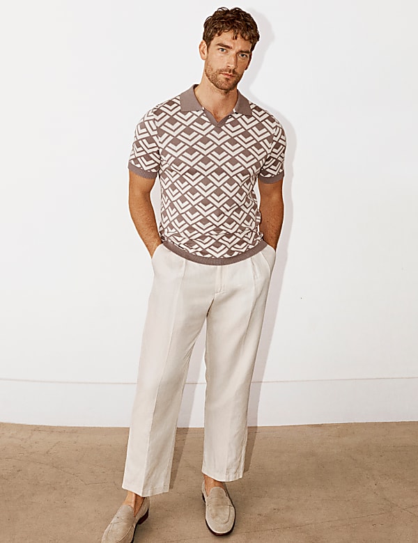 Cotton Rich Open Neck Knitted Polo Shirt