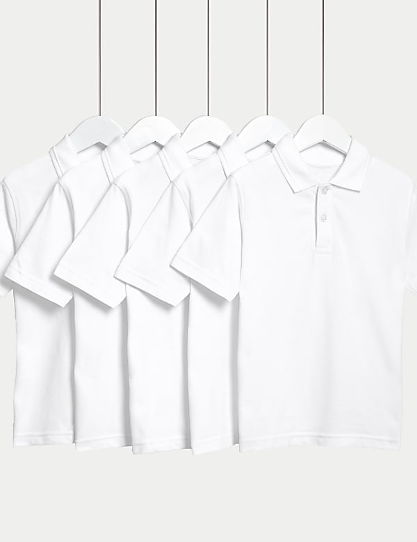 5pk Unisex Pure Cotton School Polo Shirts (2-18 Yrs) - AL