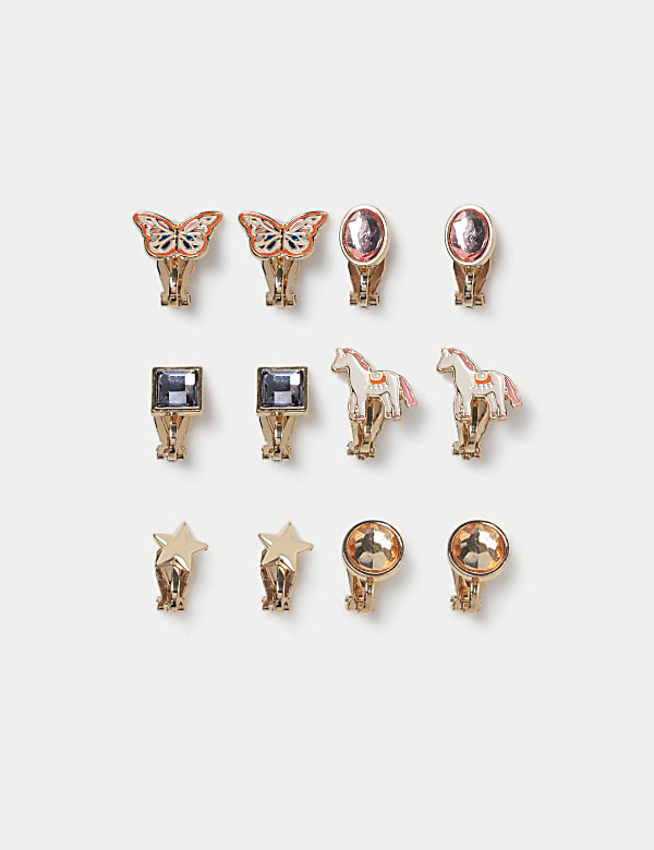 6 Pack Charm Clip on Earrings - ES
