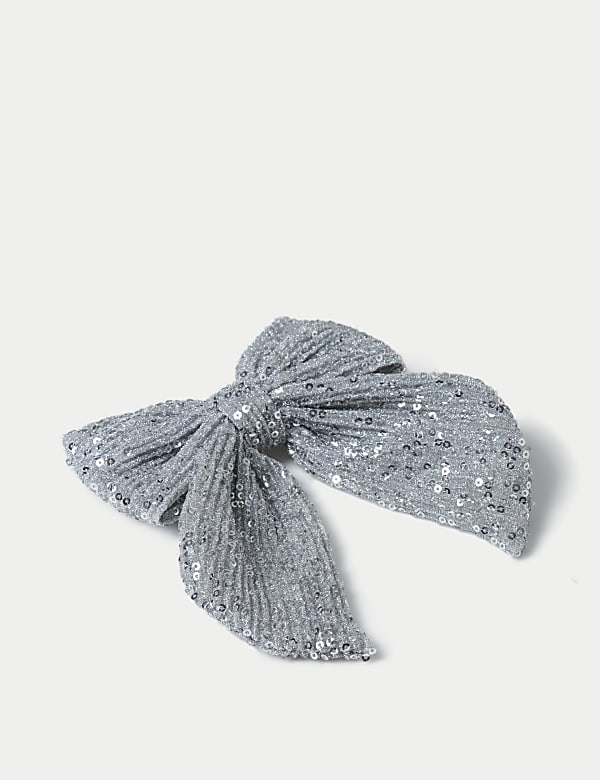 Pince &agrave; cheveux argent&eacute;e orn&eacute;e de sequins avec n&oelig;ud - LU