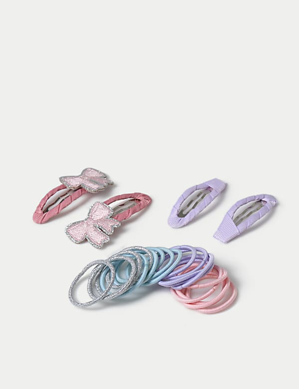 Zestaw r&oacute;żowo-fioletowych gumek i spinek do włos&oacute;w - PL