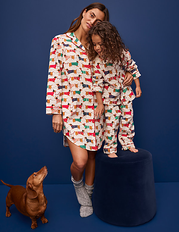 Kids Sausage Dog Family Christmas Pyjama Set 1 16 Yrs LIGHT CREAM Pyjamas M S GR