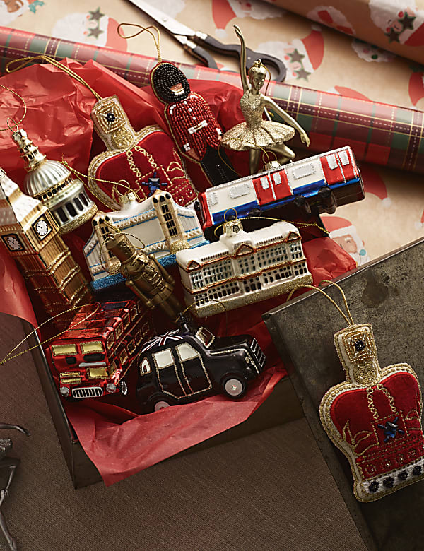 4pk Glitter Glass Hanging London Decorations