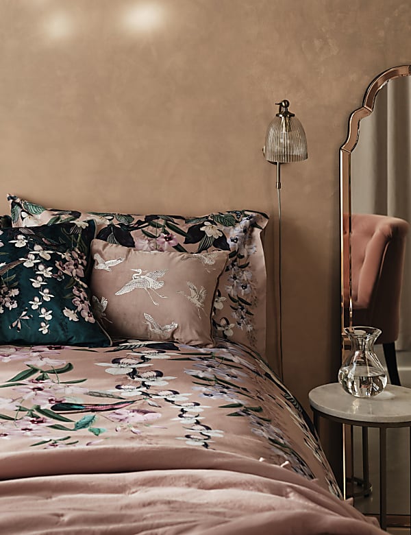 Velvet Hummingbird Embellished Cushion