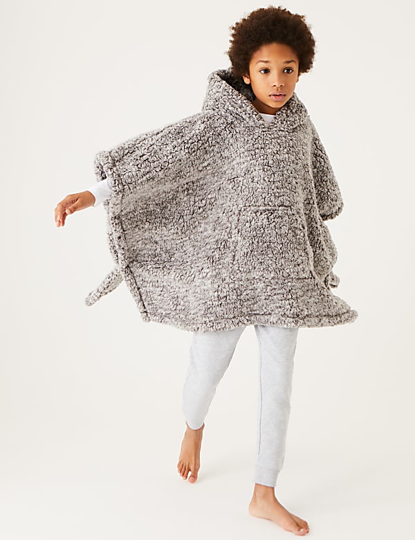 Teddy Fleece Kids Hooded Blanket GREY Throws M S US