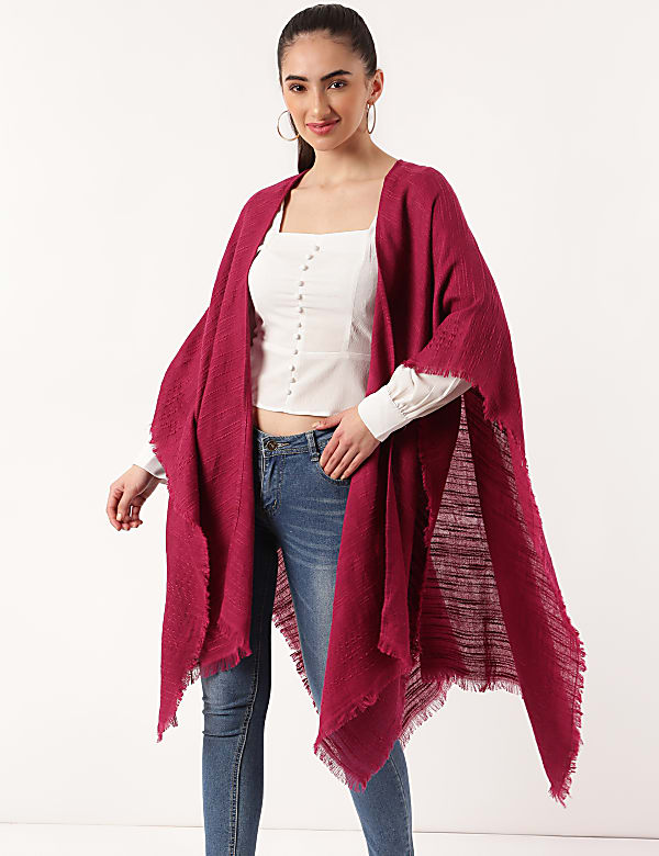 Pure Cotton Textured Shawl Neck Ponchos