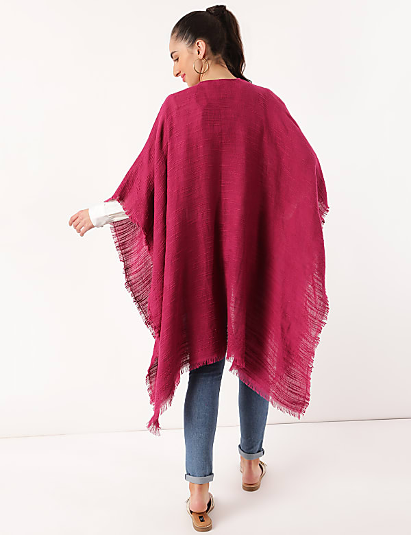 Pure Cotton Textured Shawl Neck Ponchos