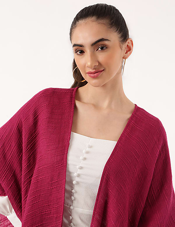 Pure Cotton Textured Shawl Neck Ponchos