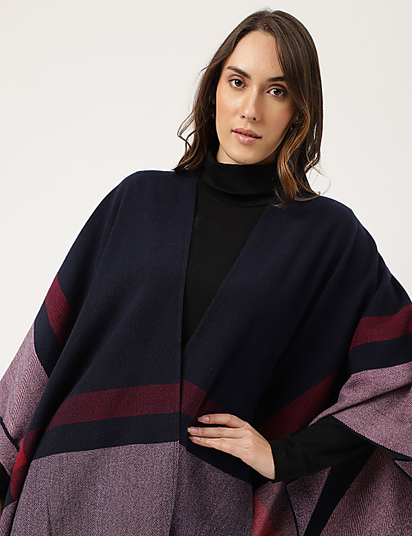 Colourblocked Open Front Poncho