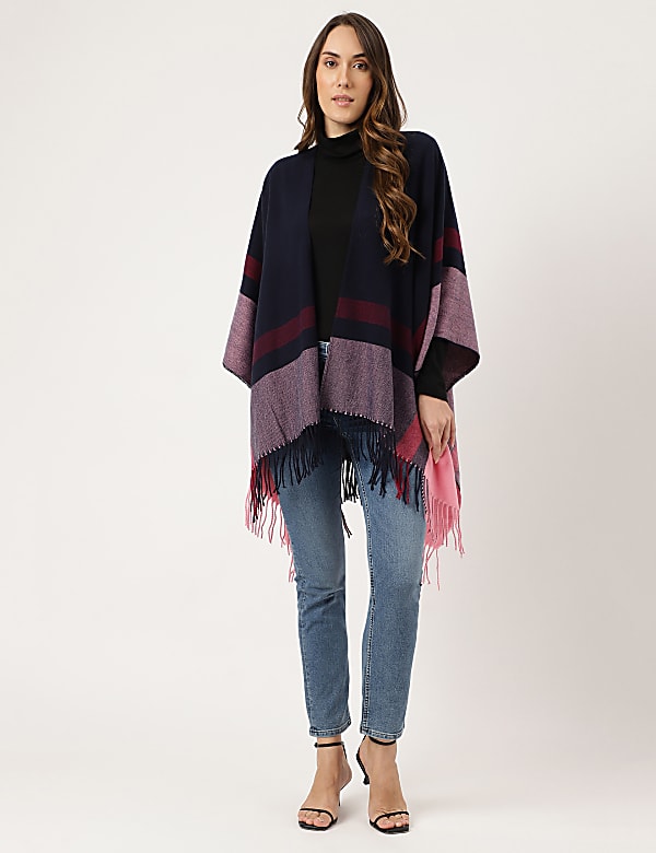 Colourblocked Open Front Poncho