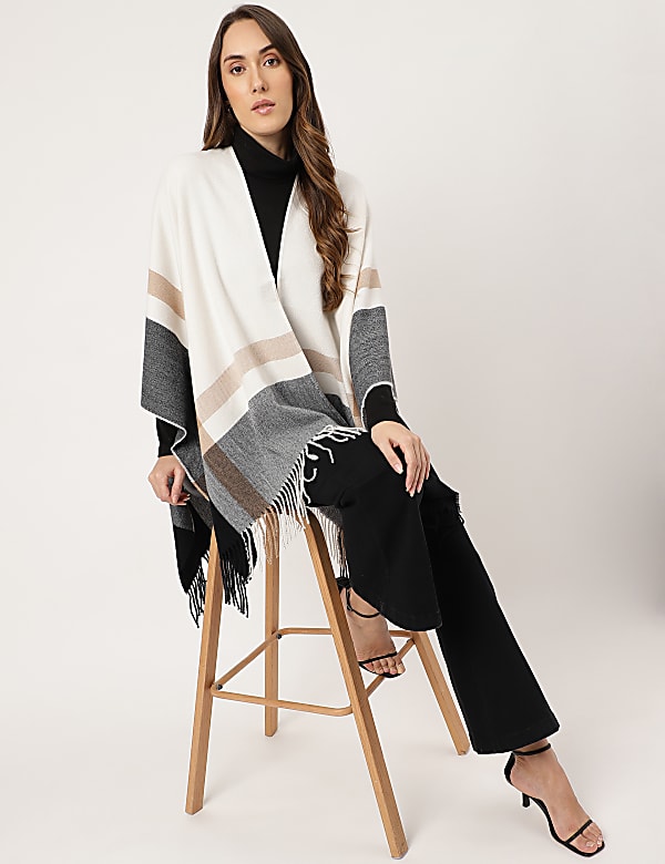 Colourblocked Open Front Poncho