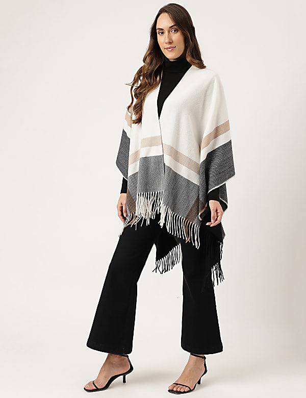 Colourblocked Open Front Poncho
