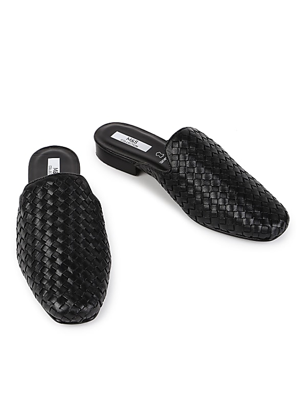 Leather Self Design Standard Fit Mules