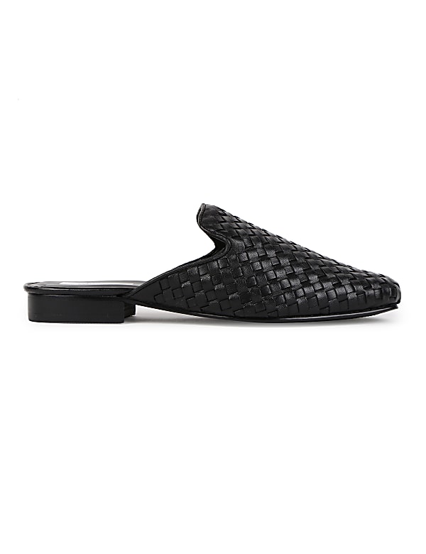 Leather Self Design Standard Fit Mules