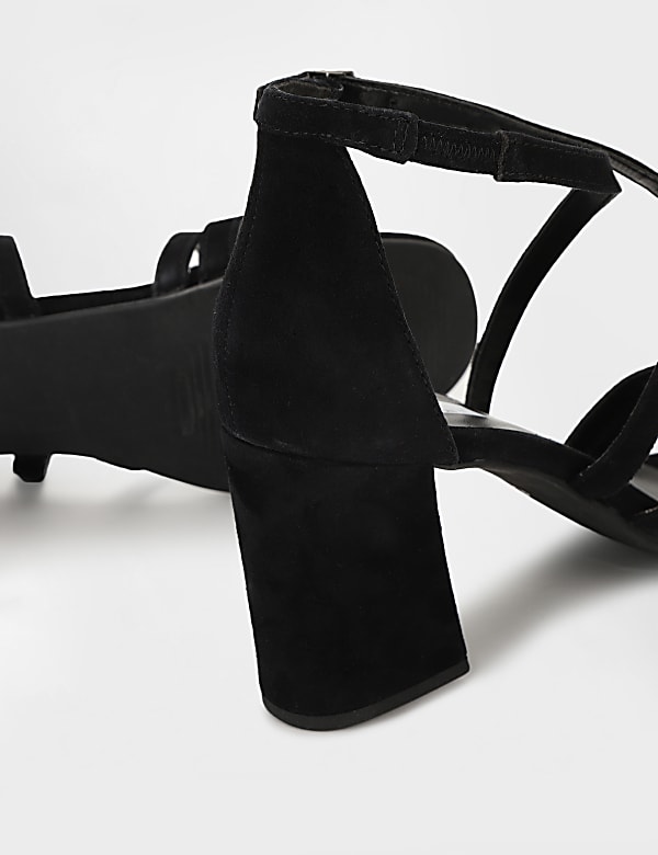 Suede Ankle Strap Block Heel Sandal