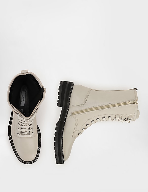 Leather Lace Up Flat Boots
