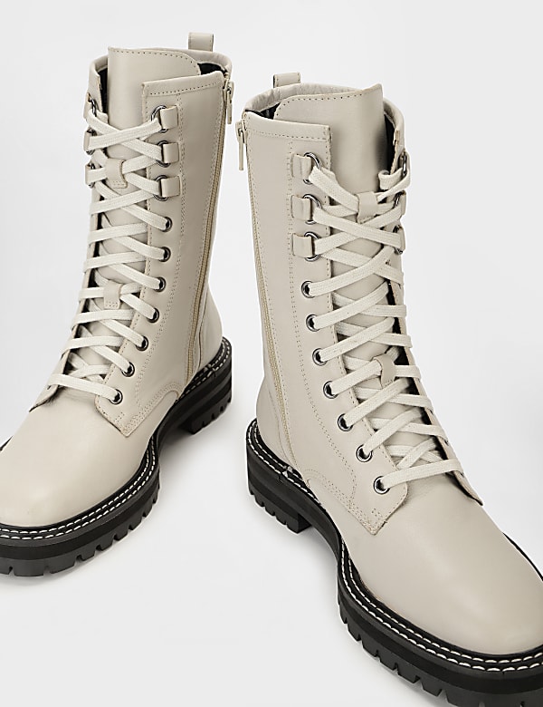 Leather Lace Up Flat Boots