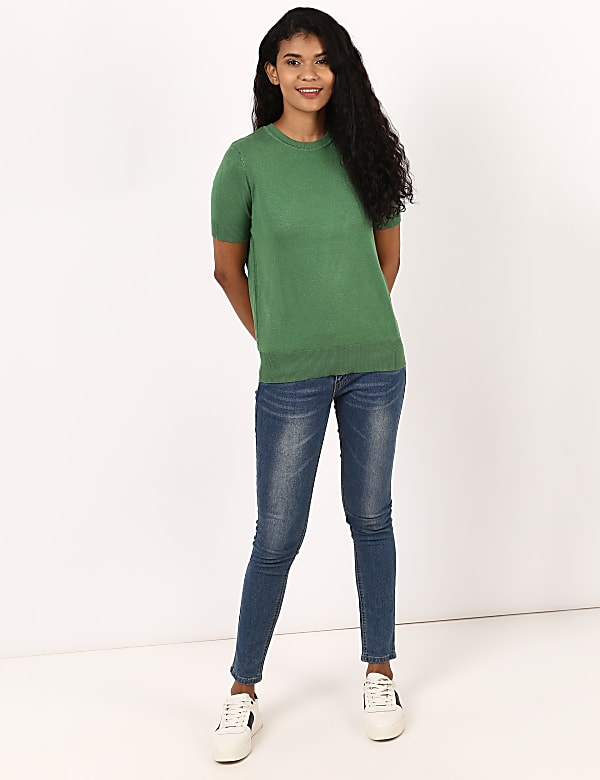 Knitted Crew Neck Short Sleeve Top
