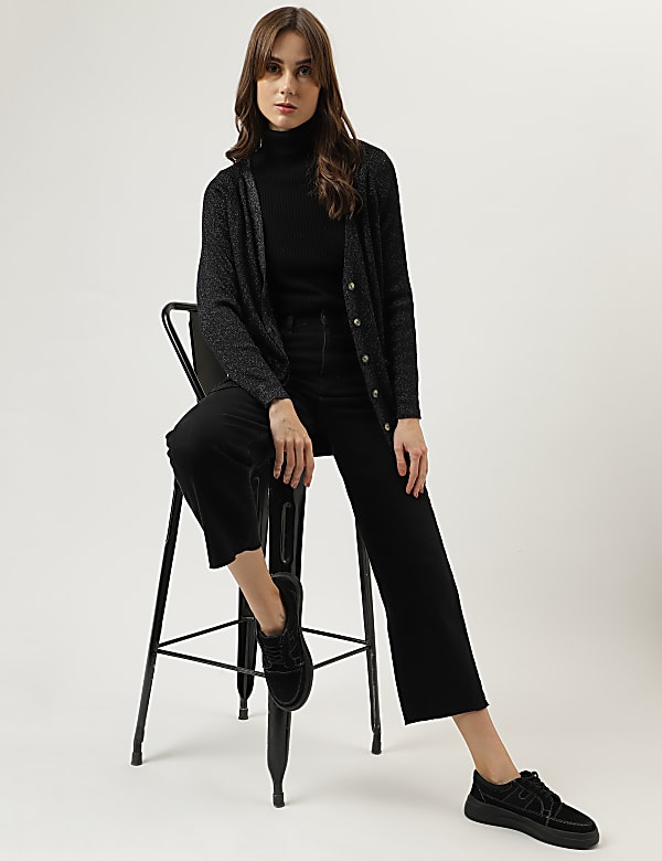 Sparkly Longline Boyfriend Cardigan BLACK Cardigans M S AT