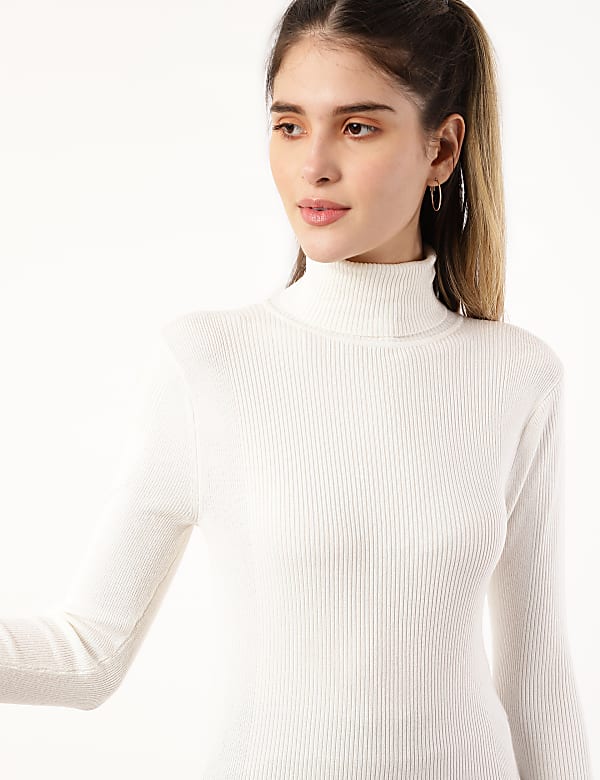 Viscose Mix Textured High Neck Jumper