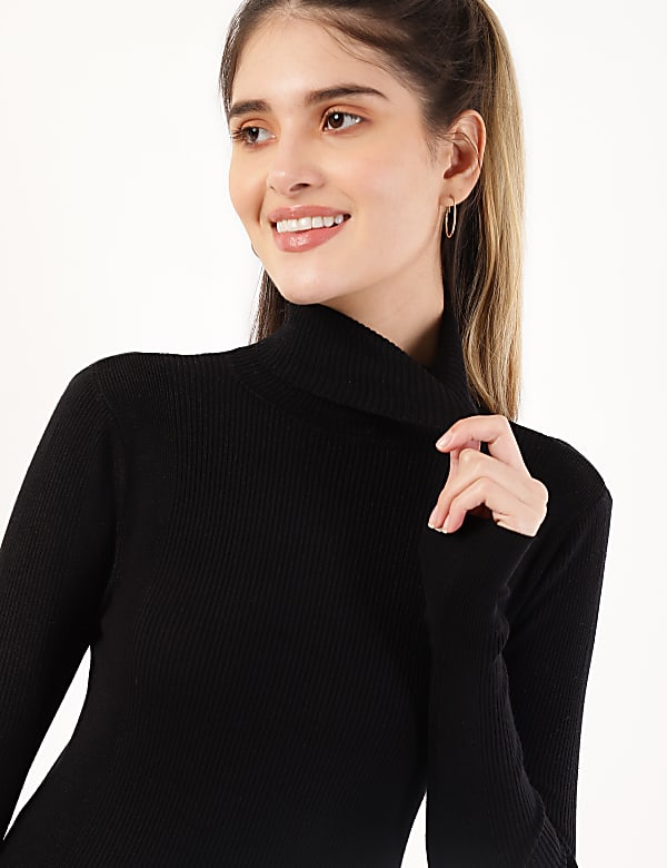 Viscose Mix Textured High Neck Jumper