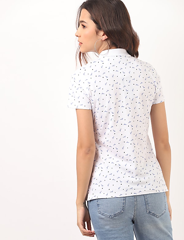 Pure Cotton Printed Polo Neck T-Shirt