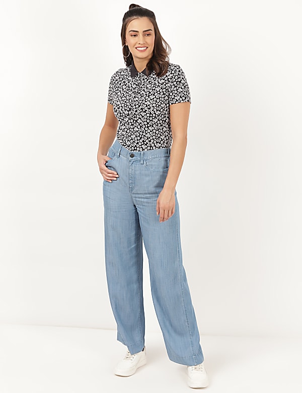 Pure Cotton Printed Polo Neck T-Shirt