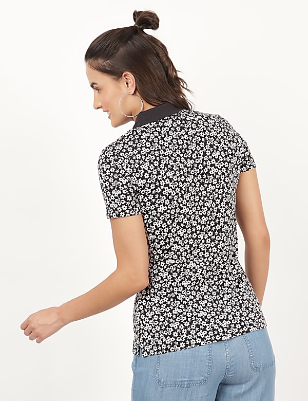 Pure Cotton Printed Polo Neck T-Shirt