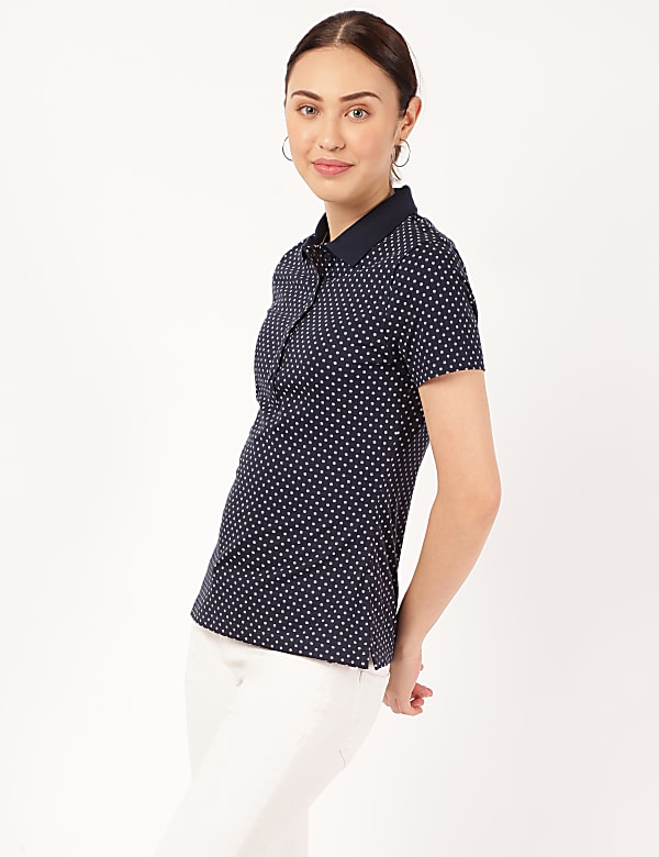 Pure Cotton Polka Dots Polo Neck T-Shirt