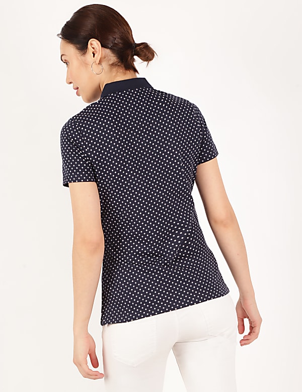 Pure Cotton Polka Dots Polo Neck T-Shirt