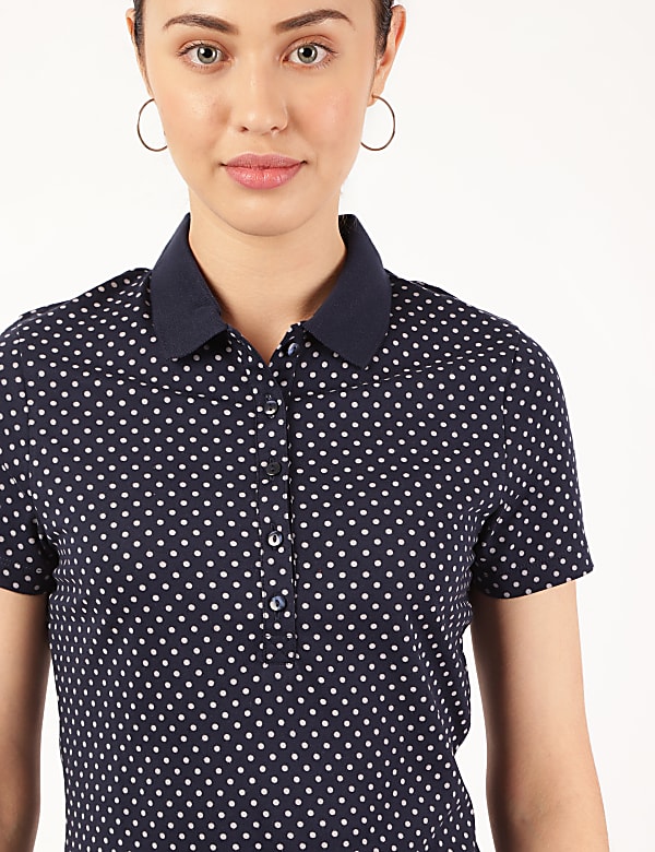 Pure Cotton Polka Dots Polo Neck T-Shirt