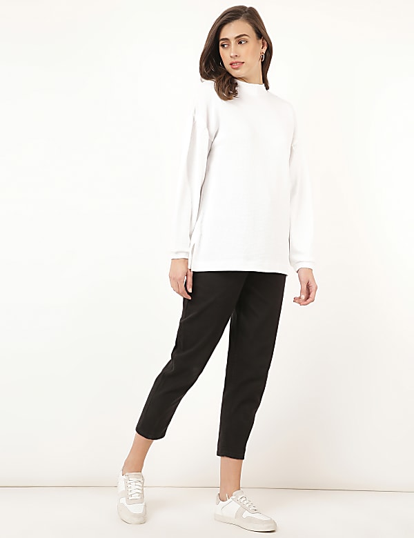 Cotton Mix Self Design High Neck Top