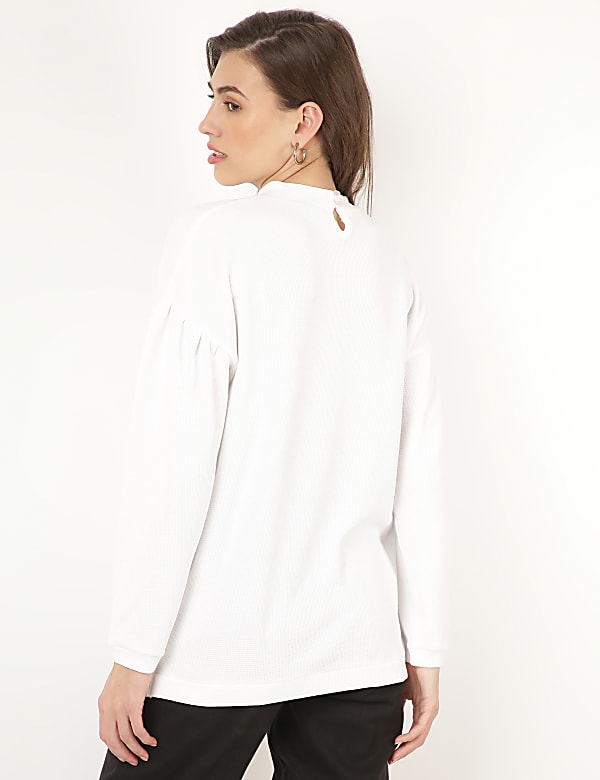 Cotton Mix Self Design High Neck Top
