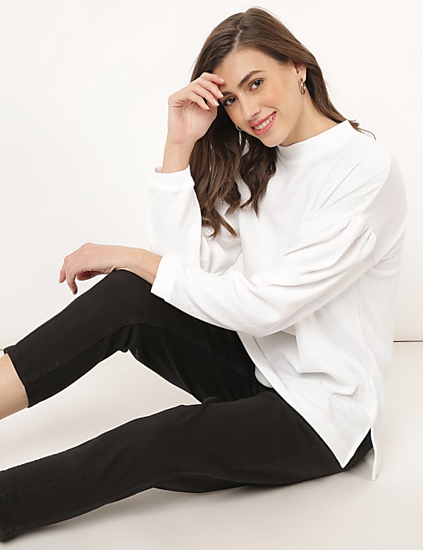 Cotton Mix Self Design High Neck Top